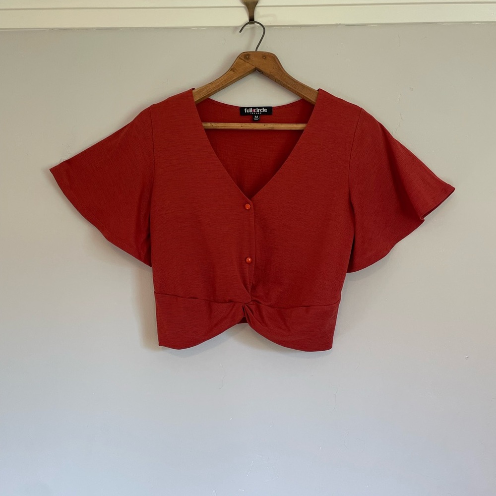 Rust orange red Button-Front flutter sleeve Top - image 2
